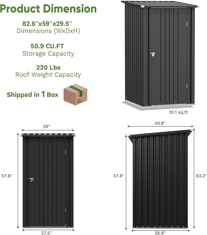 Greesum 3x3FT Outdoor Storage Shed, Lockable Metal Shed - Image 4