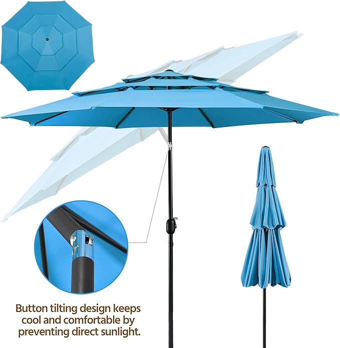 Yaheetech 3-Tier Patio Parasol 10ft Vented Outdoor Canopy Sun Shade Large - Image 6