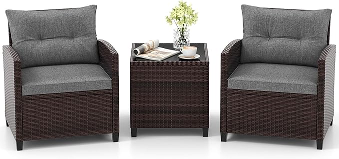 Tangkula 3 Pieces Patio Furniture Set, PE Rattan Wicker 3 Pcs Outdoor Sofa Set by TANGKULA