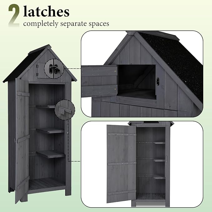 VINGLI Outdoor Wooden Storage Shed, Garden Shed Outside Tool Cabinet - Image 5