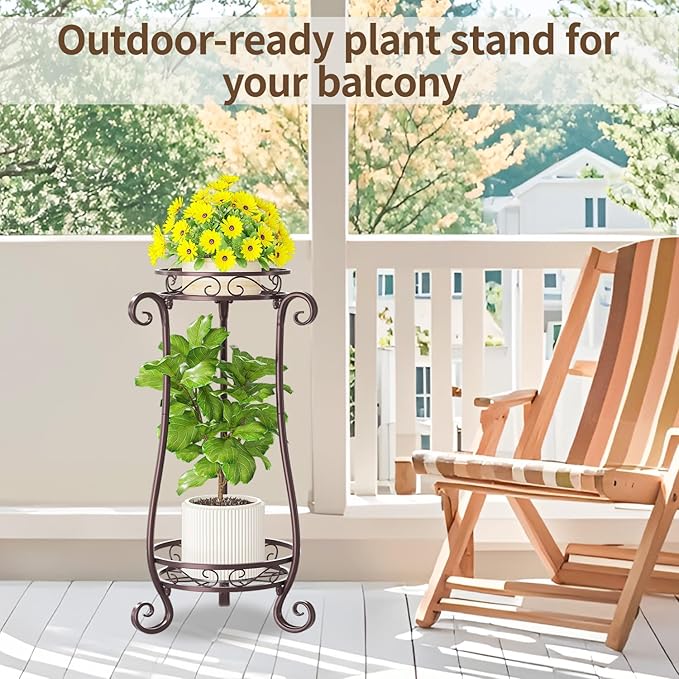 LASZOLA 2 Tier Bronze Metal Plant Stand - Image 8