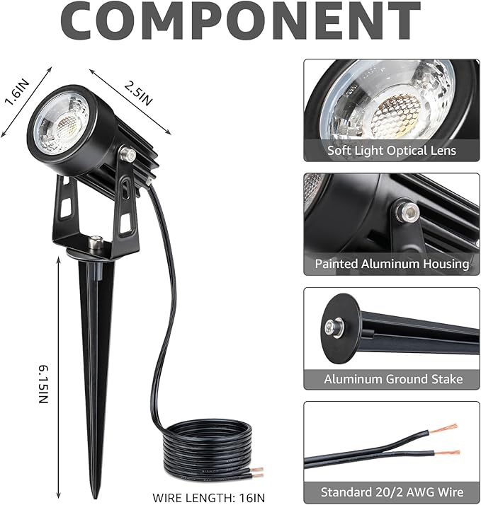 SUNVIE 3W Low Voltage Landscape Lighting LED Landscape Spotlights - Image 6