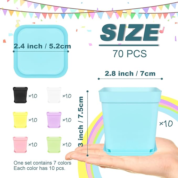 Anyumocz 70 PCS 3" Colorful Plastic Plant Pots, Plastic Square Nursery Pot - Image 2