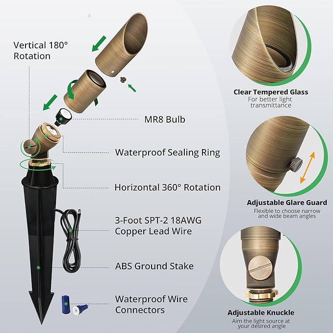 GKOLED Low Voltage Solid Brass LED Spotlight, Outdoor Waterproof Landscape - Image 3