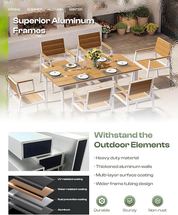 Outdoor Dining Set for 4, Aluminum Patio Table and Chairs Set - Image 4