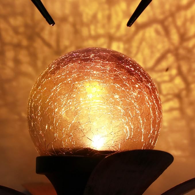 VCUTEKA Solar Lights Outdoor Metal Garden Stake Waterproof Crackle Glass Globe - Image 9