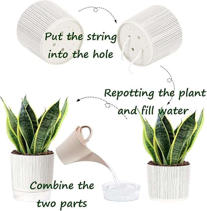 Self Watering Pots for Indoor Plants, 5 & 4 Inch Stylish Flower Pots - Image 4
