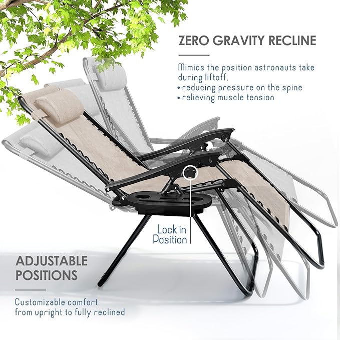 Nestl Zero Gravity Chairs Set of 2, Patio Lounge Chair Outdoor - Image 4