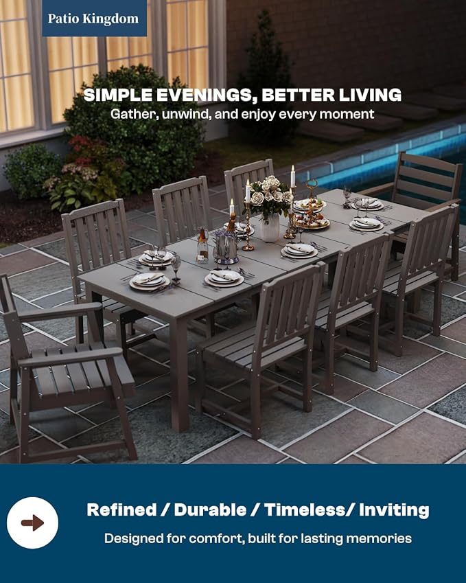 9-Piece Outdoor Dining Set for 8, 75.2'' HDPE Table - Image 7