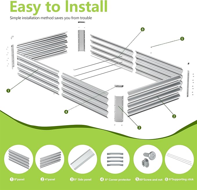 2PCS 6x3x1FT Galvanized Raised Garden Bed, Galvanized Planter Raised Garden - Image 3