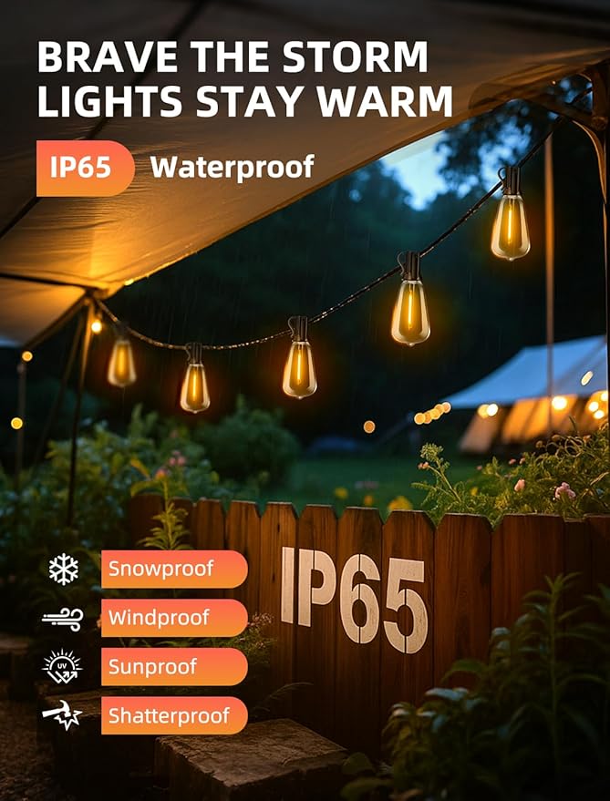 Outdoor Patio String Lights 150ft: ST38 LED Shatterproof Bulbs 3 Modes Button - Image 2