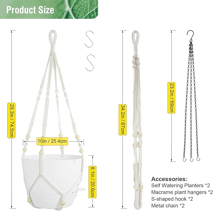 10 inch Self Watering Hanging Planters, 2 Pack Hanging Flower Pots - Image 3