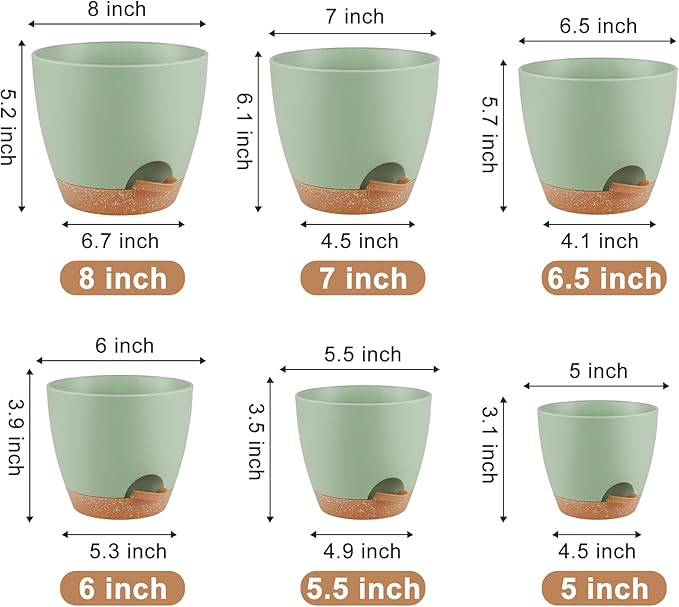 Plant Pots 8/7/6.5/6/5.5/5 Inch Self Watering Pots, Plastic Flower Pots - Image 3