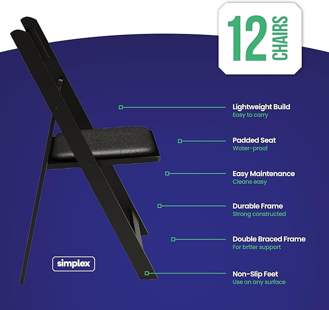 SIMPLEX 12 Black Resin Stackable Folding Chair - Image 2