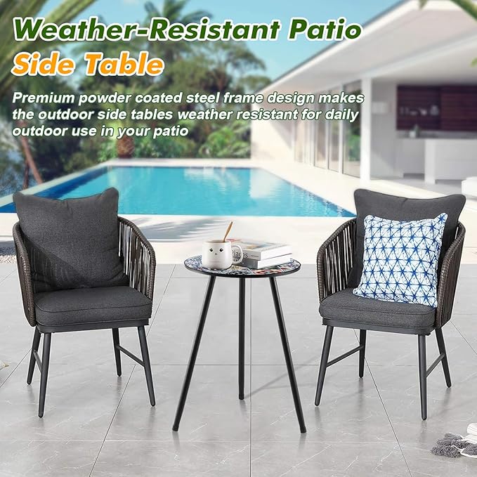 2 Packs Metal Mosaic Round Side Tables 13.4" Small Outdoor Patio Round Accent - Image 5
