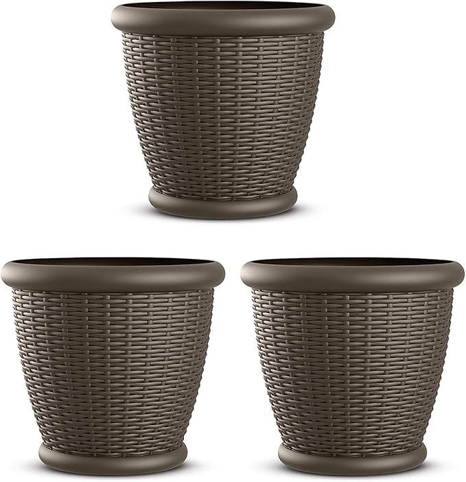 Suncast 3 Pack Wicker Planter w/Drillable Drain Holes, Decorative by Suncast
