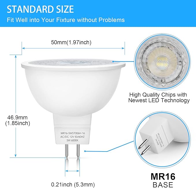 Mlambert 12 Pack MR16 LED Bulbs 50W Halogen Equivalent, 6000K Cool Whitee - Image 5