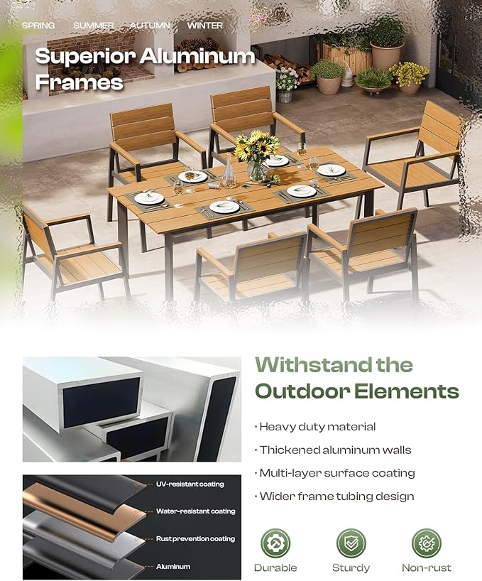 Aluminum Outdoor Dining Set for 6, Patio Table and Chairs Set - Image 5