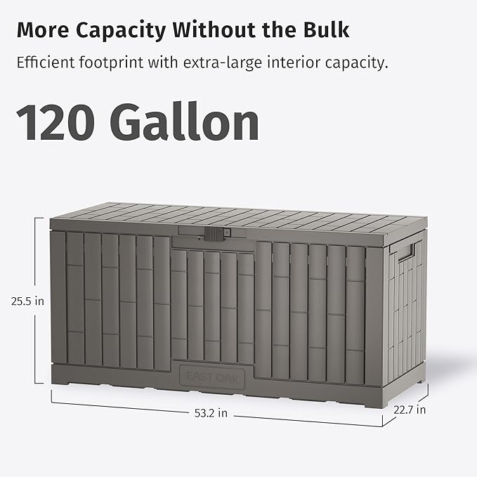 EAST OAK 120 Gallon Outdoor Storage Box | Large Resin Deck Box - Image 9