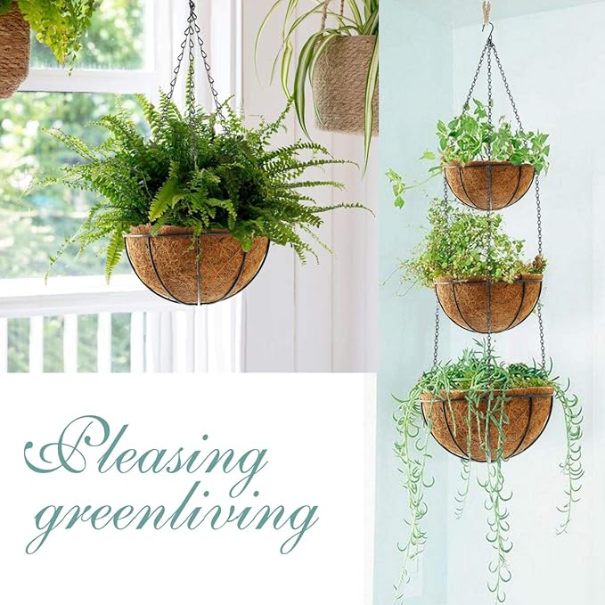 Hanging Plant Basket Flower Holder-Metal Wire Round Hanging Basket Planter - Image 2