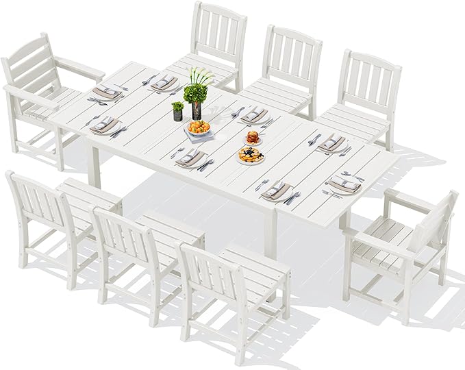 SERWALL 9-Piece Outdoor Dining Set, All Weather HDPE Outdoor Furniture Set by SERWALL