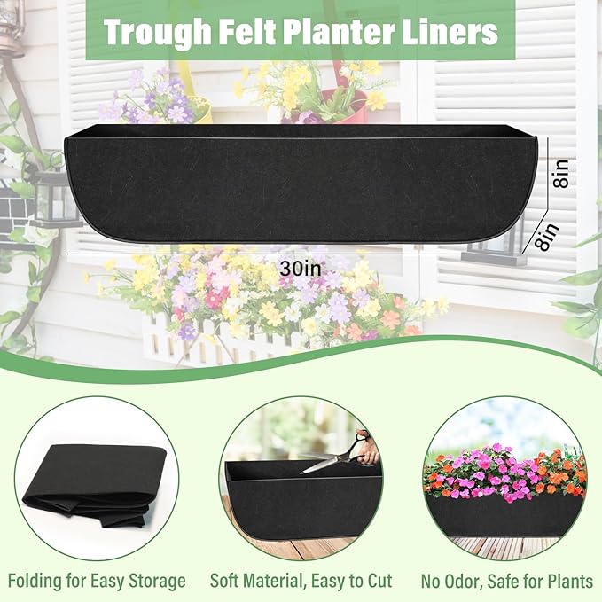 Riare 4 Pack 30 Inch Black Fabric Window Box Liners- Felt Square Trough Planter - Image 2
