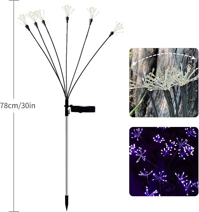 JJGoo Solar Garden Lights, New Upgraded 2 Pack Solar Swaying Starburst Light - Image 2