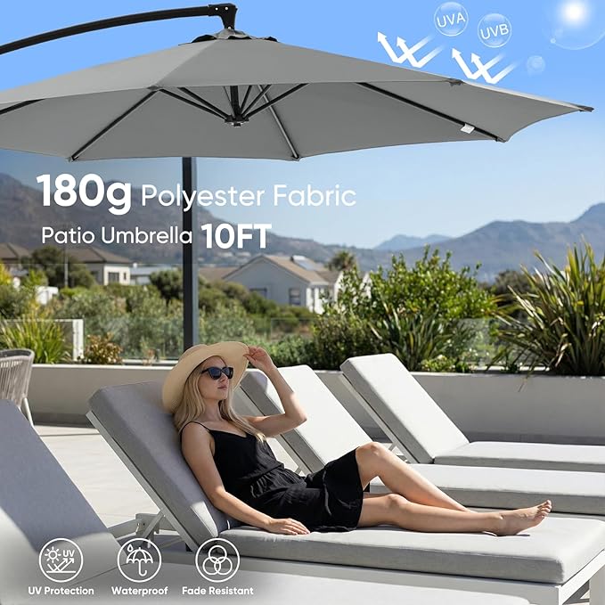 NEWBULIG 10FT Patio Umbrella, Offset Cantilever Outdoor Patio Table Umbrella - Image 3