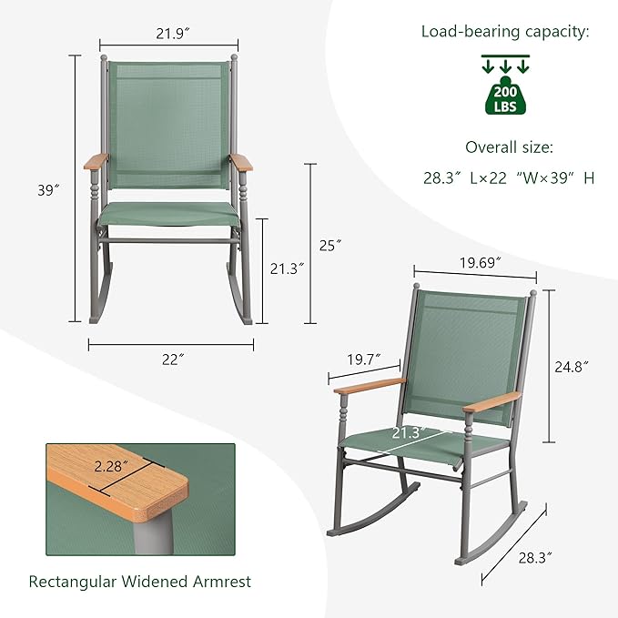 Shintenchi 2 Pcs Outdoor Rocking Chairs Set, Upgraded High Back Patio Rocking - Image 3