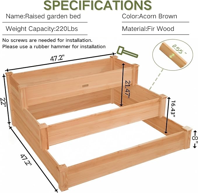 3-Tier Raised Garden Bed with Fabric Liner, Wood Elevated Planter Box with - Image 3