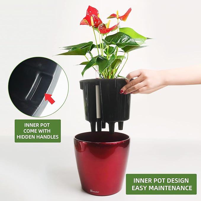 Dexceder 9x8 Inches High Gloss Self Watering Planter Indoor Outdoor, Inner Pot - Image 4