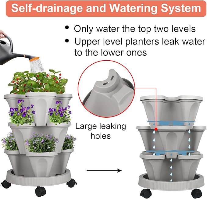 GameXcel Vertical Planter 3 Tier Stackable Planters Garden Planters Strawberry - Image 4
