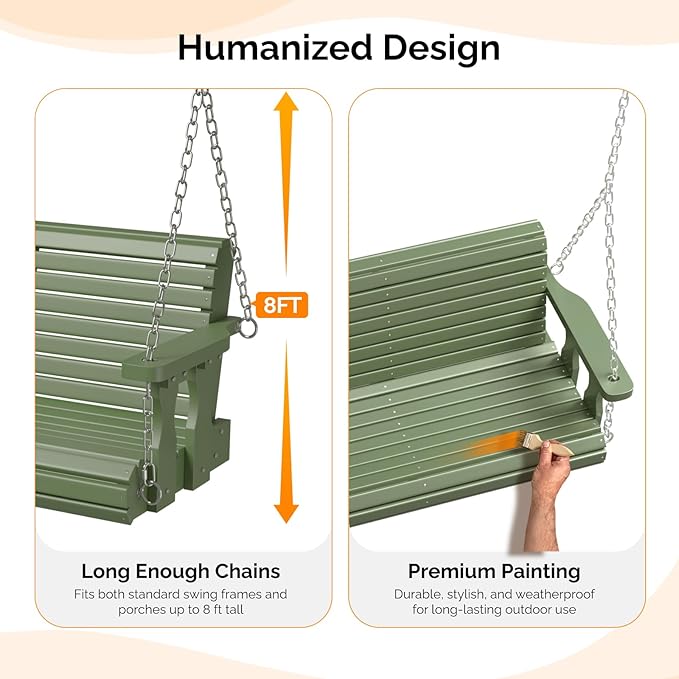 VINGLI Upgraded Patio Wooden Porch Swing - Image 3