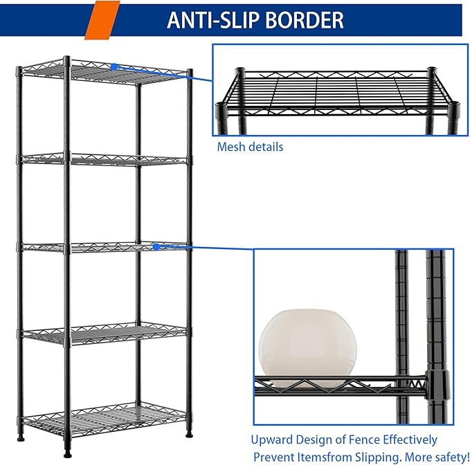 REGILLER 5-Wire Shelving Metal Storage Rack Adjustable Shelves, Standing - Image 5