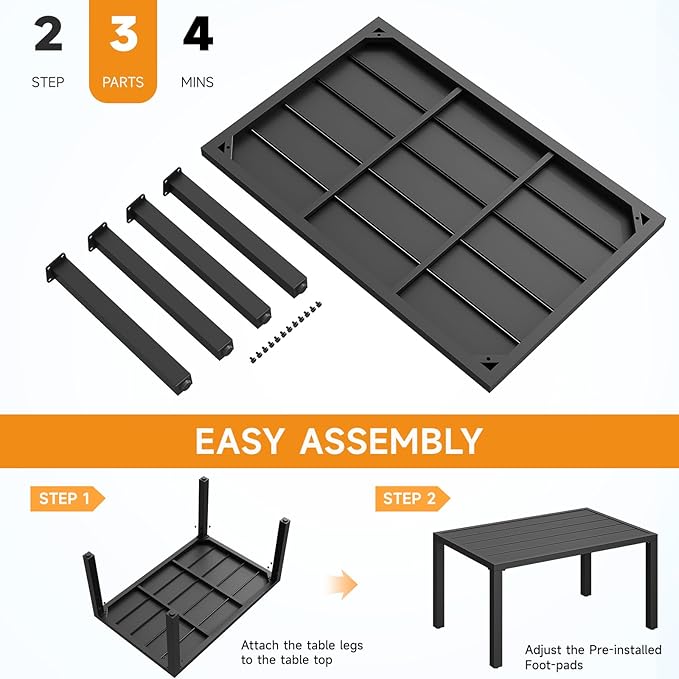 ONBRILL Outdoor Metal Coffee Table, 36 Inch Patio Black Coffee Table - Image 5