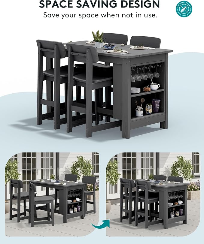 SERWALL 3-Piece Outdoor Counter Height Bar Set, HDPE Patio Bar Table - Image 8