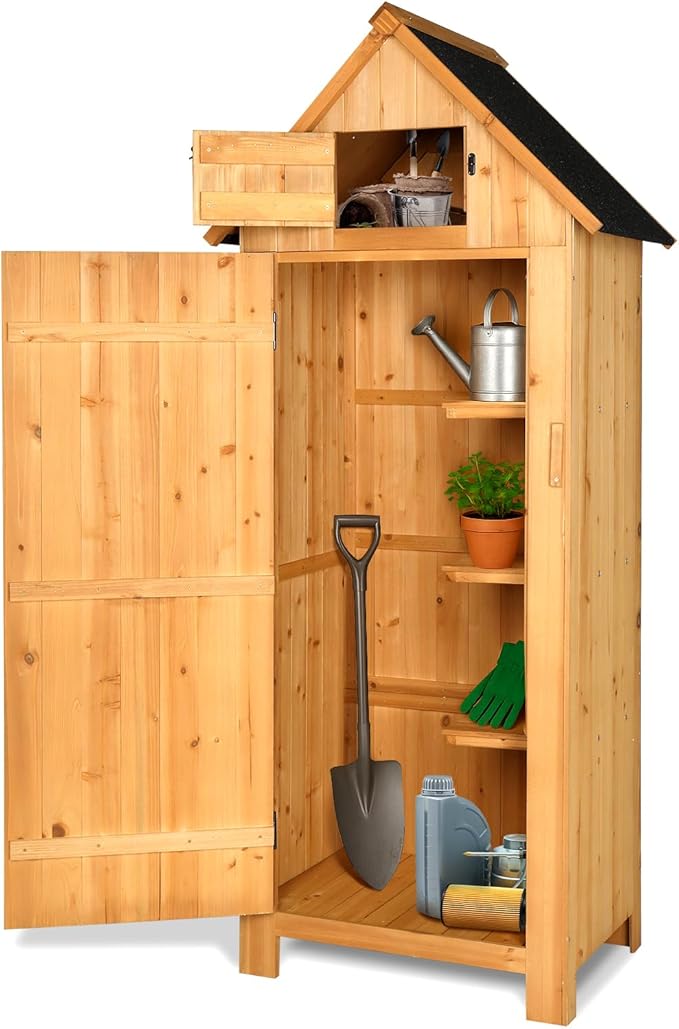 VINGLI Outdoor Wooden Storage Shed, Garden Shed Outside Tool Cabinet by VINGLI