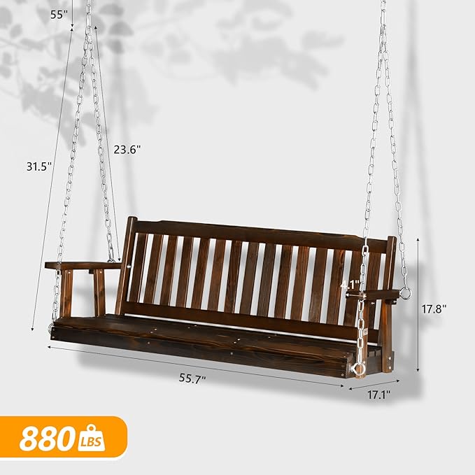 VINGLI Heavy Duty 880 LBS 5 FT Patio Wooden Porch Swing Outdoor - Image 4