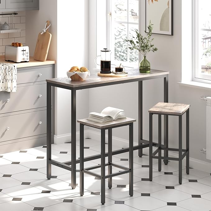 HOOBRO Bar Table and Chairs Set, 47.2” Rectangular Pub Table - Image 3