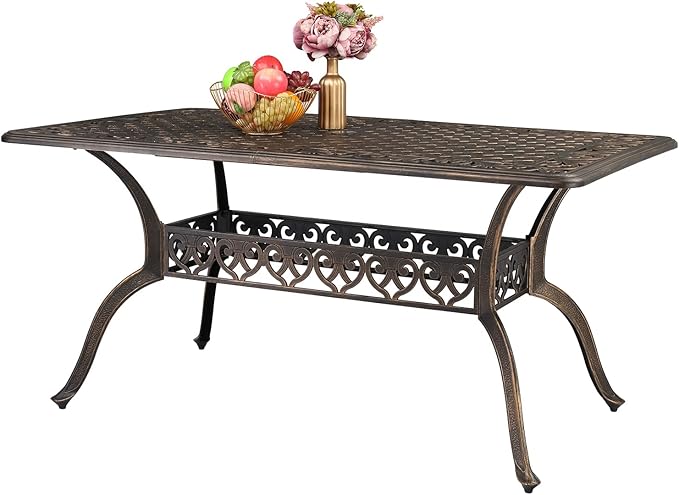 VINGLI 6-Person Outdoor Dining Table, Cast Aluminum Patio Dining Table by VINGLI