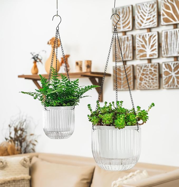 Melphoe 2 Pack Self Watering Hanging Planters Indoor Flower Pots, 5.3/8.3 Inch - Image 3