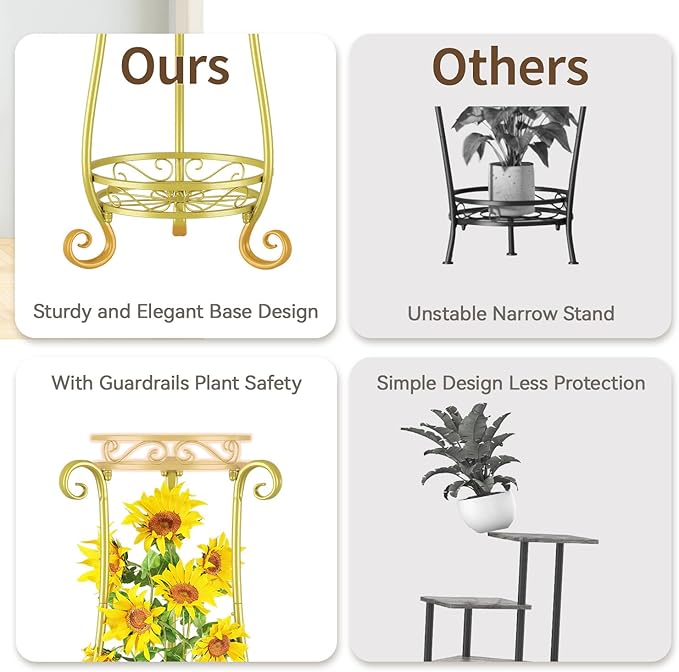 LASZOLA 2 Tier Gold Metal Plant Stand - Image 4