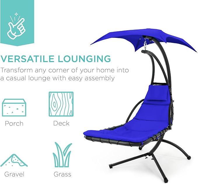 Best Choice Products Outdoor Hanging Curved Steel Chaise Lounge Chair Swing - Image 6