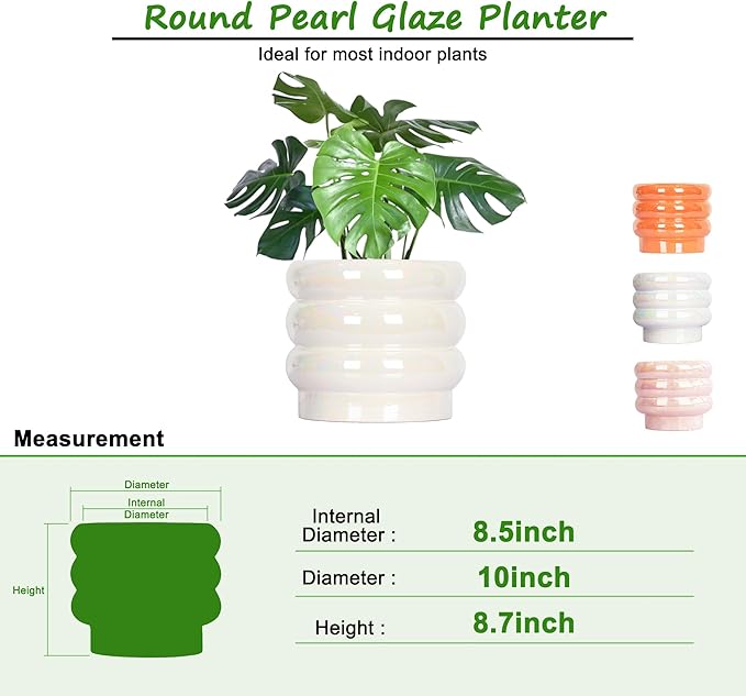 10 inch Ceramic Plant Pots for Indoor Plants, Rainbow Pearl Glaze Planter - Image 2