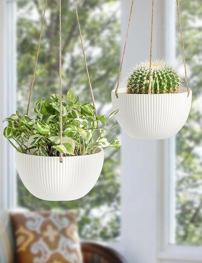 UBEE Ceramic Hanging Planters Indoor Outdoor, 7.5 Inch + 6.5 Inch Hanging - Image 4