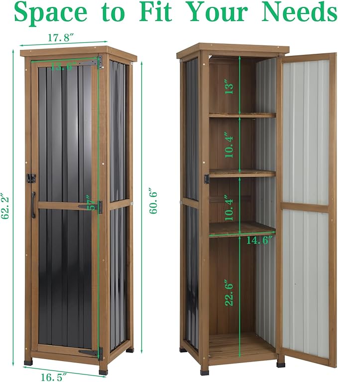 Outdoor Storage Cabinet Weatherproof, Tall Wood Garden Potting Bench Table - Image 4