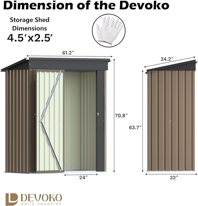 Devoko Outdoor Storage Shed 5 x 3 FT Lockable Metal Garden Shed Steel - Image 3