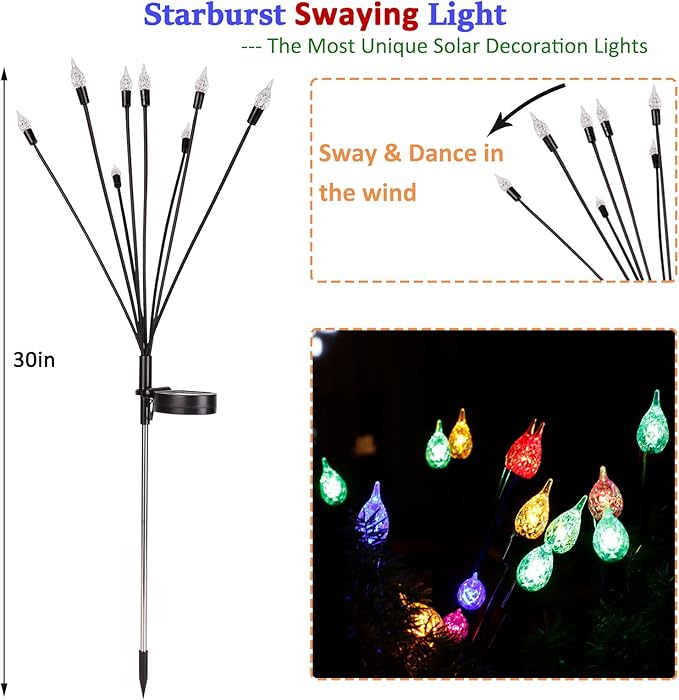2 Pack Each 8 LEDs Solar Garden Lights Waterproof Outdoor Landscape Path - Image 2