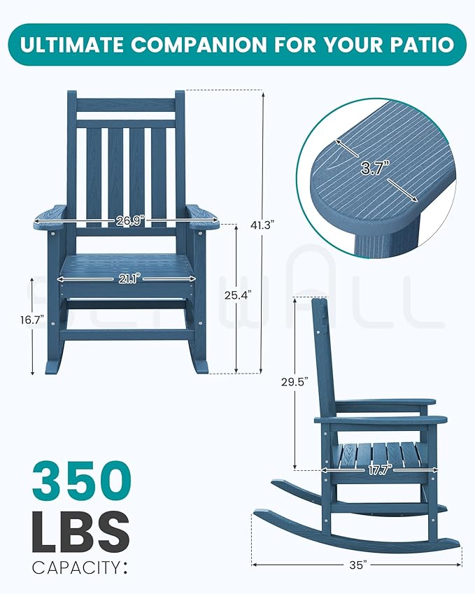 SERWALL Oversized Outdoor Rocking Chair Set of 2, HDPE Rocker - Image 3