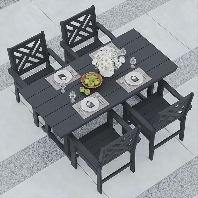 5-Piece Outdoor Dining Set, HDPE All-Weather Patio Table and Chairs Set by BIVODA